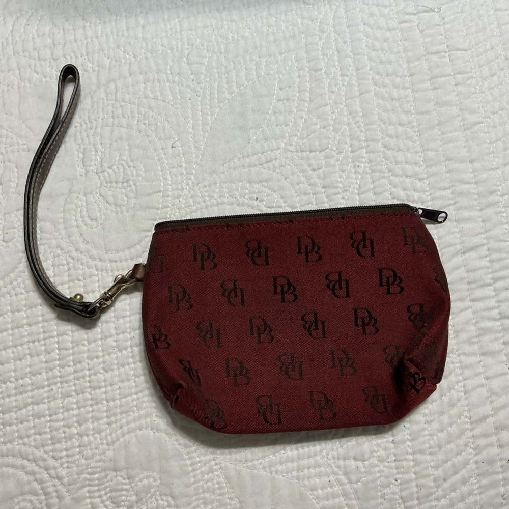Dooney & Bourke red monogram canvas zip case with a key holder